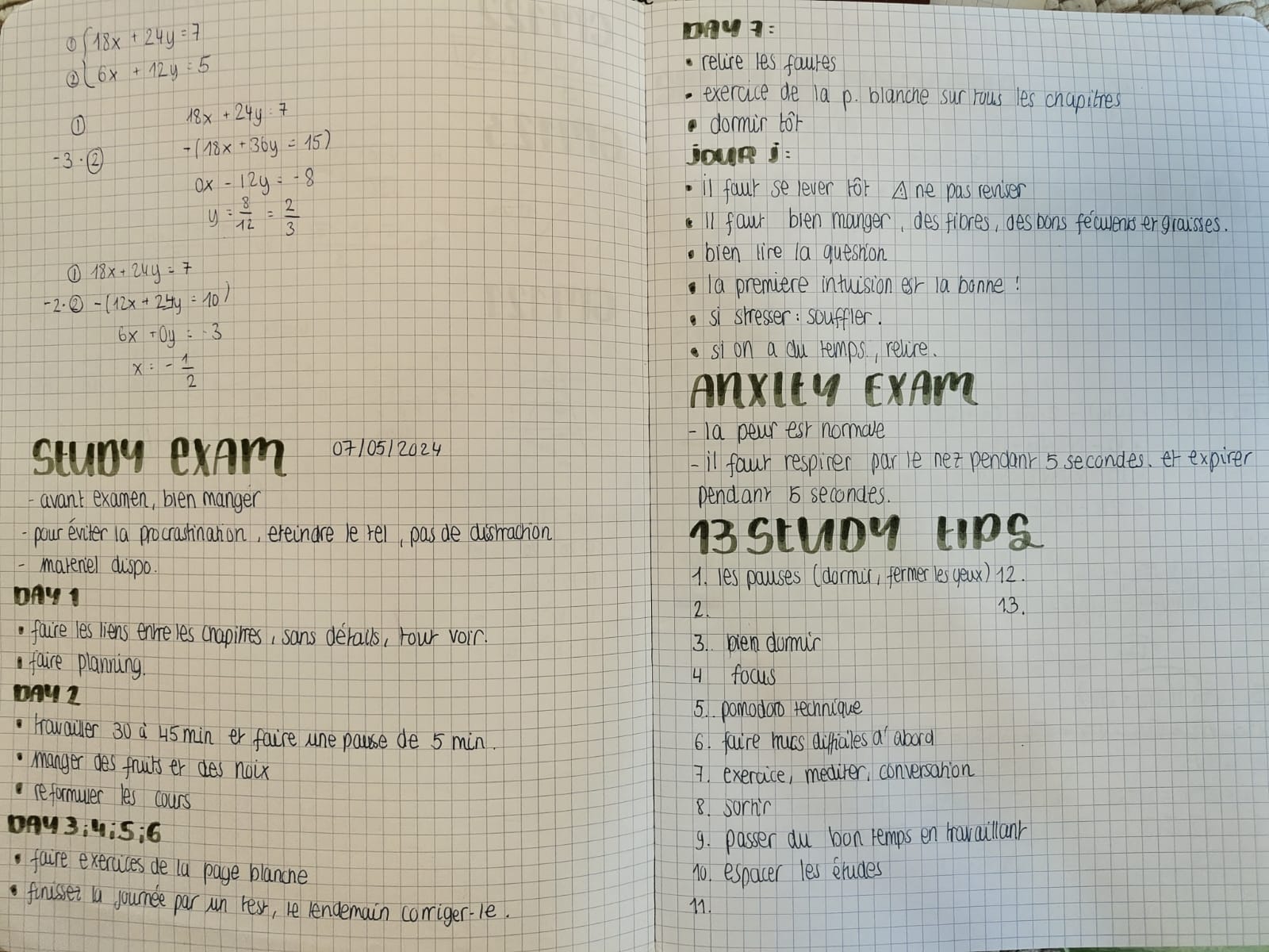 Cahier de Djamila — Point méthode pour la préparation d'un examen